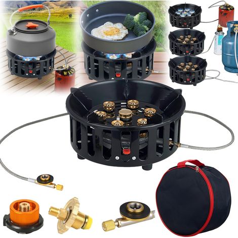 16800 W Gaskocher mit 3 Adaptern, winddichter Camping-Gaskocher mit Piezozündung, Tragetasche, tragbarer Outdoor-Gaskocher für Camping, Wandern und Partys (1/5)