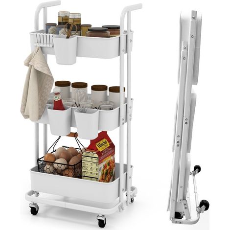 Carrello di servizio mobile pieghevole a 3 ripiani su ruote carrello da cucina in metallo con maniglia bianco 88323109 88323109 88323109 88323109 88323109 88323109 88323109 88323109 88323109 88323109