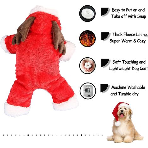 1 déguisement de renne de Noël, pyjama en velours corail, combinaison chaude à capuche pour chien et chat, idéal hiver et fêtes (1/5)