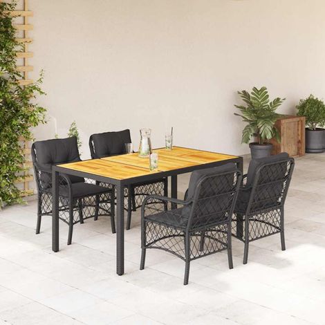 Salon de jardin 5 pièces avec table, 4 chaises et coussins en résine tressée noir - PANGIVO (1/5)
