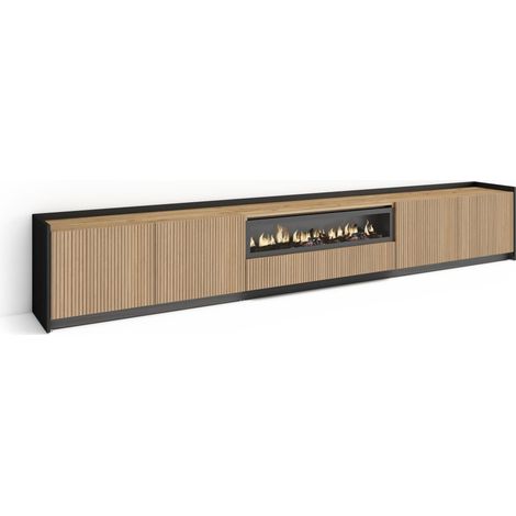 Skraut Home - TV-Schrank, Lowboard, für Wohnzimmer und Esszimmer, 310x50x37 cm, Für TV-Geräte bis zu 80", Elektrokamin., Led, Moderner Stil, Eiche Schwarz (1/4)