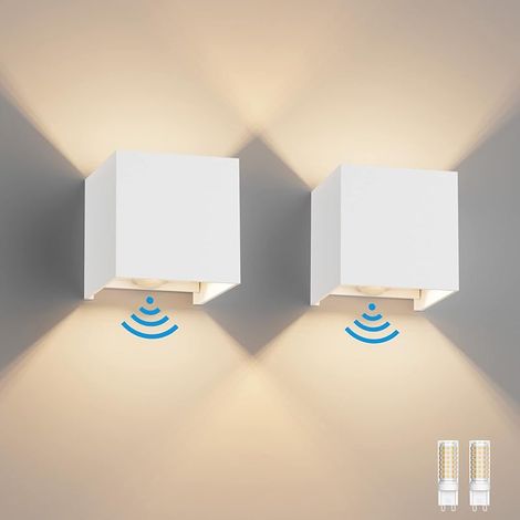 2PCS Applique Murale Extérieur avec Détecteur de Mouvement IP54 Éclairage Mural Intérieur avec Angle de Faisceau Réglable, avec Ampoule LED G9 Remplaçable Lampe, Blanc Chaud 3000K, Blanc (1/5)
