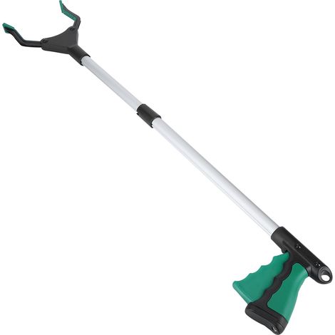 Pince de nettoyage pliable multifonctionnelle, ramasse-déchets, accessoires de nettoyage, manche vert, tube argenté (1/5)