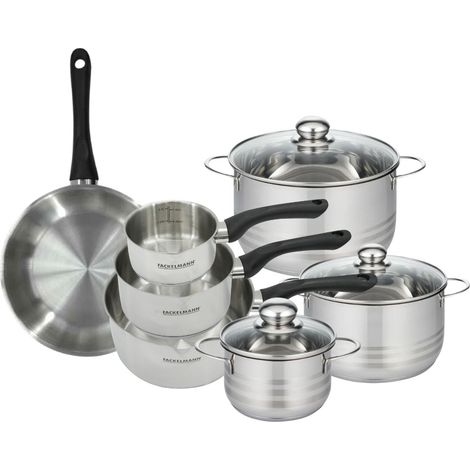 Set de 1 poêle 24 cm, 3 casseroles 12 16 20 cm et 3 faitouts 16, 20 et 24 cm en inox Fackelmann Geneva (1/5)