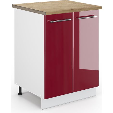 Küchenunterschrank Fame-Line, Bordeaux Hochglanz, 60 cm , AP Eiche, Vicco