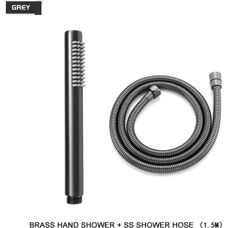 (Flexible de douche gris) Pommeau de douche à main en laiton, pommeau de douche rond pour salle de bain, blanc/or brossé/chrome/gris/noir mat (1/5)