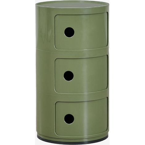 Sklum – Table de chevet Ø30 cm – Structure en ABS – Compartiments à ouverture silencieuse – Design contemporain Vert Olive Intense