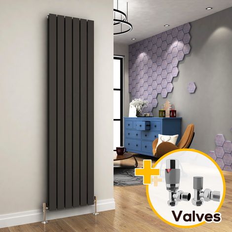 ELEGANT 1800 x 452mm Anthracite Vertical Radiator Designer Double Column Radiators Bathroom Flat Panel + Chrome Thermostatic Radiator Valves (1/5)