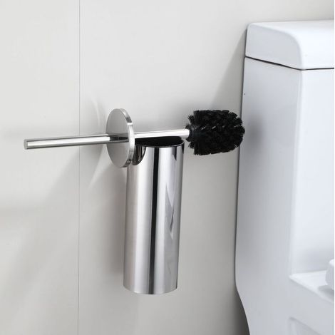 Porte-brosse WC, argenté, en acier inoxydable, mural, étanche, convient aux salles de bains et aux toilettes, avec porte-brosse antibactérien. (1/5)