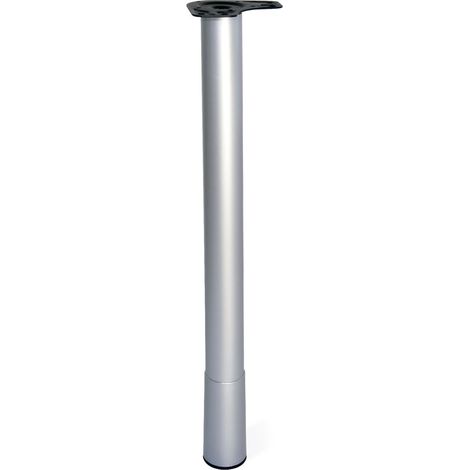 Emuca Pata para mesa Conus, diámetro 60mm, regulable H 687-800mm, Acero y Plástico, Pintado aluminio