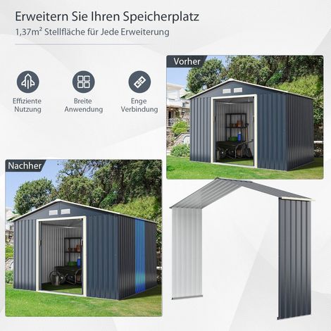 Erweiterungsset fur outdoor metallschuppen erweitert 277 x 202 x 64 cm grau
