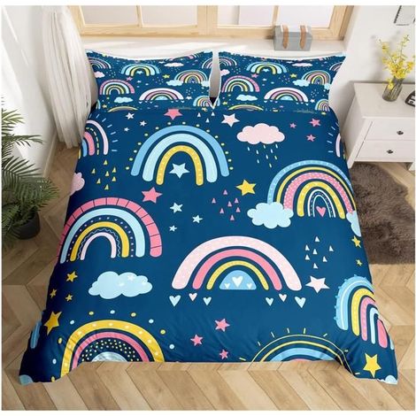 Filles Arc - en - Ciel Parure de Lit, cloudstars bohème Arc - en - Ciel Réversible Housse de Couette 140x200cm Enfants garçon - UW0 (1/5)