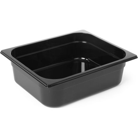 Contenitore Gastronorm GN 1/2 in policarbonato nero, dimensioni 325x265x150 mm, capacità 9,5 L, codice Hendi 862414.