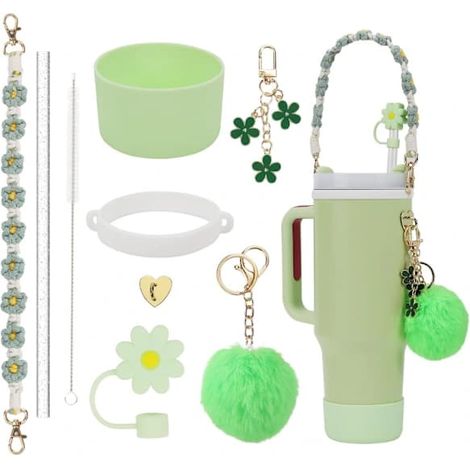Ensemble d'accessoires Stanley Cup 7 pièces comprenant un couvre-paille, un pendentif botte et un pompon pour tasses de 240 à 1,2 litre (8 à 40 oz), vert. (1/4)
