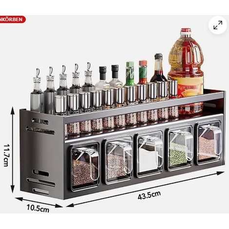 1 Étagère à épices 2 niveaux, Aluminium, Rangement mural, Boîtes transparentes, Cuisine(Troisième trimestre : septembre) (1/5)