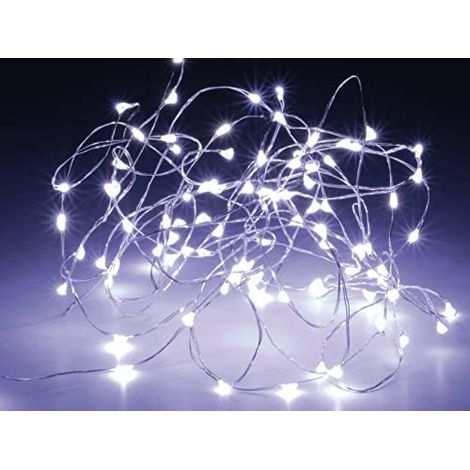 Guirnalda a Pilas Fija 40 LEDs Cable Alambre Plateado Luz Blanco Frío 2,20m (1/5)