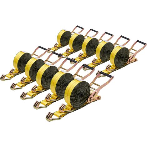 Sangle à Cliquet 5 cm x 9 m Sangle d'Arrimage Lot de 10 Sangles de Chargement Fixation pour Déménagement Remorques Motos Kayaks Toit Voiture, avec Crochet Double J Résistance à Rupture 4536 kg (1/5)