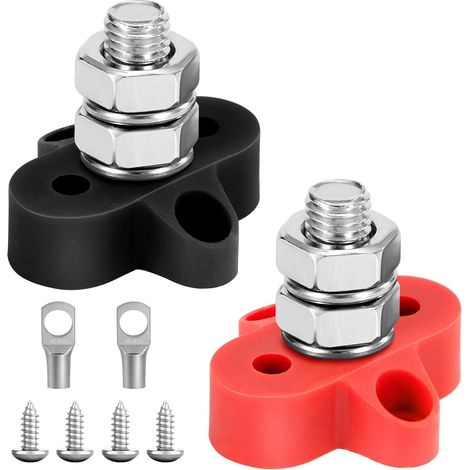 Boulons de connexion et bornier de distribution électrique pour voiture, camping-car, bateau - noir/rouge, 2 pièces (1/4)