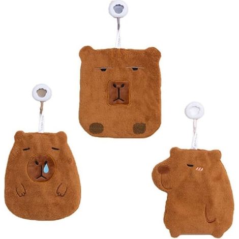 Lot de 3 serviettes Capybara, animaux mignons, coton doux avec boucle de suspension, idéales pour la salle de bain, le salon et la cuisine (1/5)