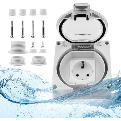 QAZQA IP66 Prise étanche - 1 gang Prise Étanche Avec Interrupteur Indépendant, Prise extérieure étanche à la poussière Avec Couvercle à charnière,Prise Électriques Murale pour Cuisine Salle de Bain, G (1/4)
