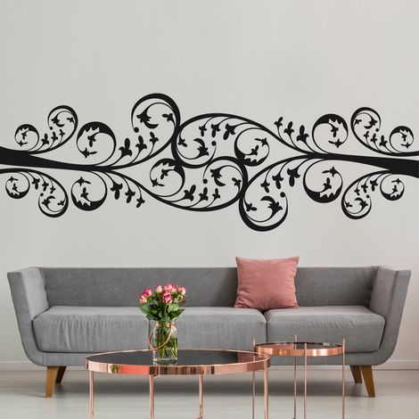 Sticker Mural - Frise florale - 19x57 cm - Noir (1/3)