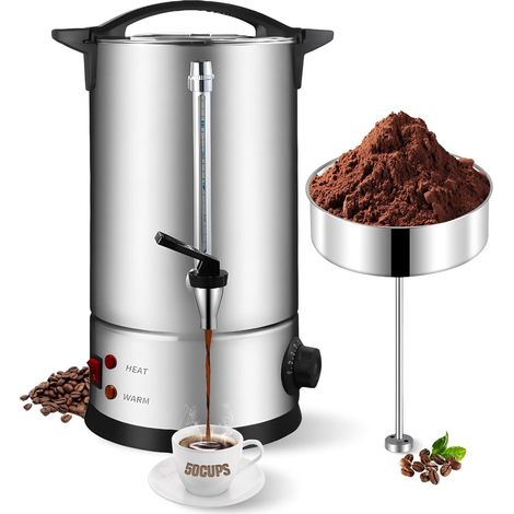 Percolateur à Café 8L avec Acier Inoxydable Filtre, 50 Tasses Cafetière Commerciale En Acier Inoxydable, Maintien au Chaud, Pour Événements Et Traiteur, Pour Appareil Chauffe Eau Thé Chocolat (1/5)