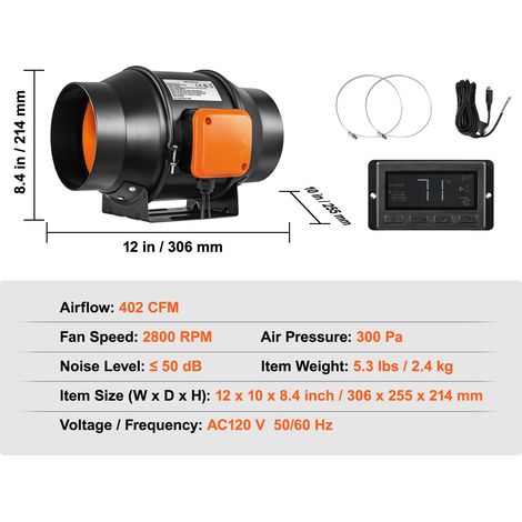 Mophorn Inline-Rohrventilator, 6 Zoll, 402 CFM, mit Temperatur-Feuchtigkeitsregler, leiser Abluftventilator mit EC-Motor für Kühlungsschub, Wachstumszelte, Hydrokultur (1/4)