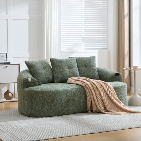 Canapé 2 places contemporain en chenille verte, dossier rond, 164 x 92 x 60 cm, OKWISH (1/5)
