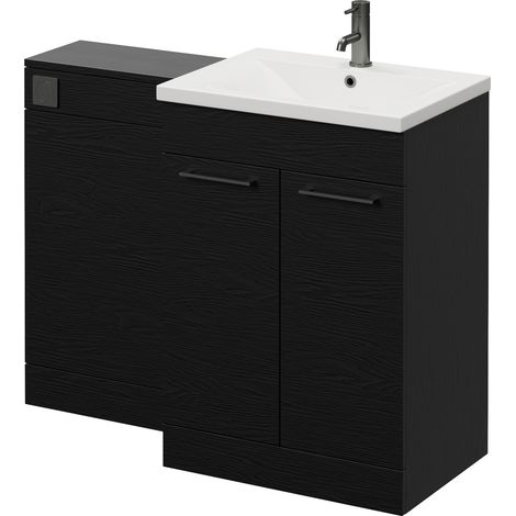Napoli 460 Nero Oak 1100mm 2 Door Vanity Unit Toilet Suite with Glide Basin - 1100mm - Gunmetal Grey 160mm HandleWithout Kingston Toilet Pan
