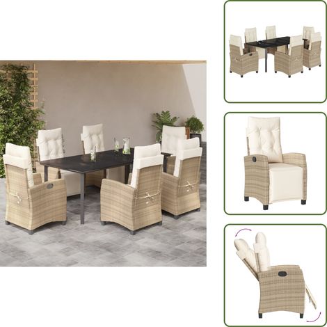 The Living Store 7-tlg. Garten-Essgruppe mit Kissen Beige Poly Rattan - Gartenessgruppe (1/5)