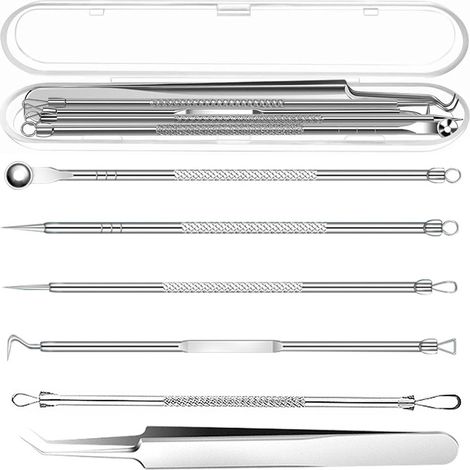 Tire Comedon Aspirateur Point Noir Extracteur, 6 Pièces Extracteur Point Noir, Perce Bouton Pince Point Noir Extracteur Visage Blackhead Remover Aspirateur Visage Acier inoxydable Set (1/5)
