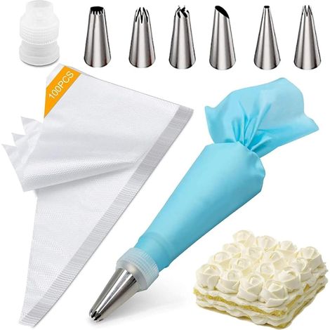 108 Stück Spritzbeutel Set mit Tüllen, Spritzsack Einweg mit 6 Tüllen, Spritzbeutel Profi Wiederverwendbar mit Konverter Spritztüllen Set für Dekorieren Von Gebäck, Torten Geeignet, Keksen, Hausbacken (1/5)