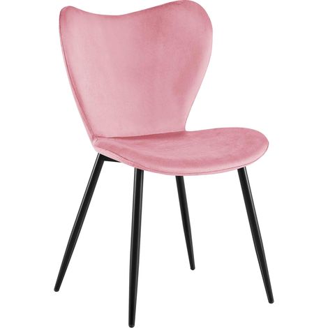 Chaise de salle à manger x1 dossier forme arrondie en papillon en velours rose cadre à quatre pieds en métal noir 100007653 (1/5)