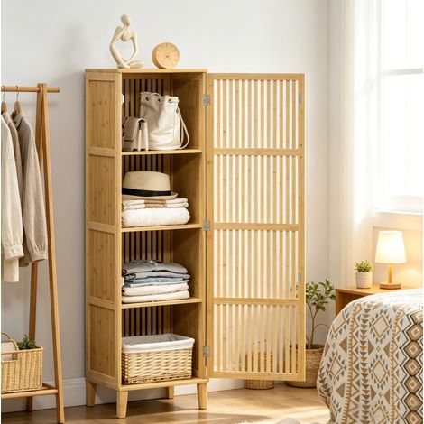 Armario alto 40x30x140 cm de bambú natural con puerta ventilada - MEUBLIV (1/5)
