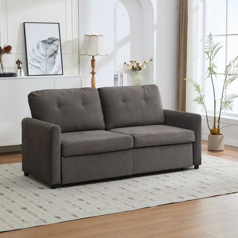 REDOM Canapé 2 places Rangement tiroirs sous assise Tissu microfibre et bois gris foncé (1/5)