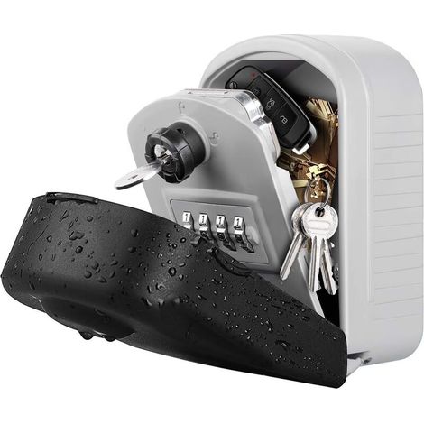 Cassetta portachiavi di grandi dimensioni e sicura, da parete, con codice e chiavi di emergenza, completa di copertura protettiva per esterni, ideale per fabbriche, auto e garage (grigio).