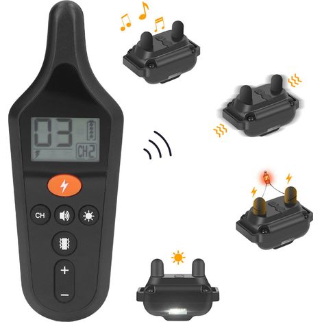 Collier de dressage pour chien avec télécommande sans fil, étanche, localisateur LED, dispositif anti-aboiement, chargement USB. (1/5)