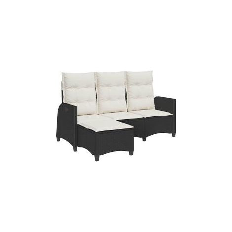 Canapé de jardin inclinable coussins forme de L noir polyrotin (1/5)