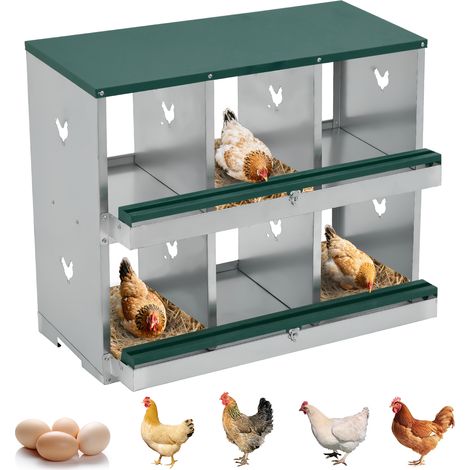 Niche à ponte 6 places en métal galvanisé – Poulailler durable, œufs protégés et nettoyage facile, Double couche, Vert (1/5)