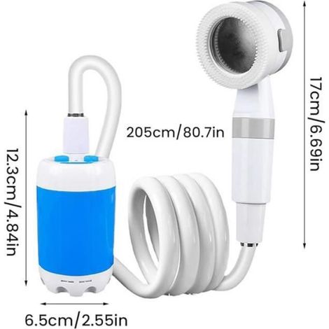 1 Douche de camping portable, Pompe à eau 2 vitesses, Batterie 4000mAh, 2 modes pulvérisation, Tuyau 2m pour extérieur (1/3)