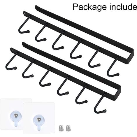 Lot de 2 crochets de rangement pour tasses – Support à suspendre sous placard pour tasses, ustensiles de cuisine, cravates, ceintures et foulards (Noir) (1/5)