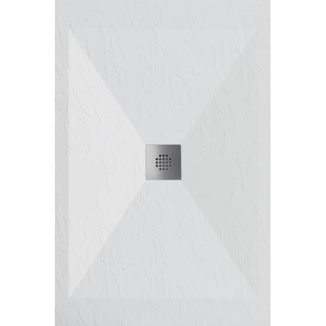 Receveur de douche 70x140 cm extra plat DEXA en résine surface ardoisée blanc Grille inox