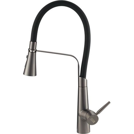 Grey 304 Stainless Steel+Brass Flexible Silicone Pull-Down Kitchen Faucet (1/5)