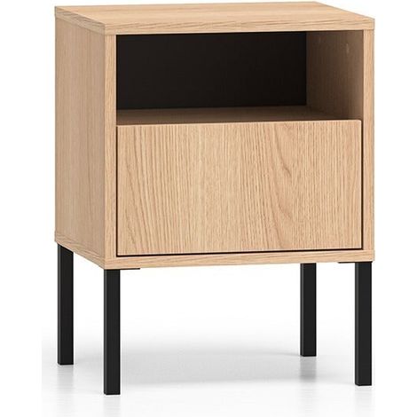 Nachttisch Paige mit 1 Schublade, Holzoptik und Schwarz, 40cm (1/5)