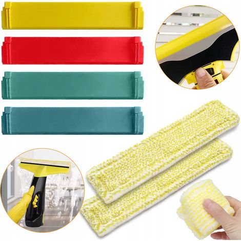 Kit de Rechange compatible avec nettoyeurs vitres Karcher WV1 WV2 WV5 – 2 chiffons microfibre Set 4 lames caoutchouc 28 cm