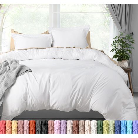 Parure de lit 3 pièces avec Housse de Couette et 2 taies d'oreiller avec Fermeture éclair en Microfibre brossée Ultra Douce, 203,2 x 228,6 cm (lit Double, Blanc) (1/5)
