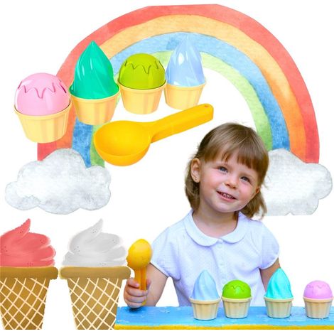 Sandformen für Eiscreme in Bechern, Eisdiele, Sommer 6610