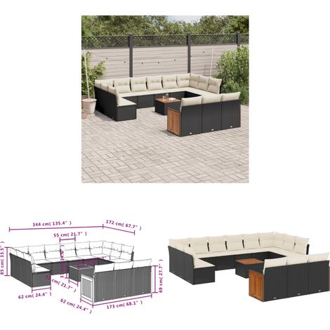 Salon de jardin avec coussins 14 pcs noir résine tressée - Ensemble Salon De Jardin - Meuble Extérieur - Jardin Design - Mobilier De Jardin - Chaise Lounge - Home & Living (1/3)