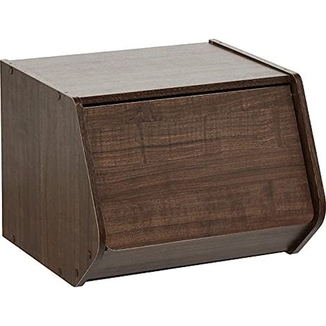 Iris Ohyama, Scaffale, Contenitore in legno, Armadietto laterale, 1 anta a ribalta, Versatile, Impilabile, Solido, Ufficio, Camera da letto, Soggiorno - Stack Box STB-400D - Marrone (1/4)