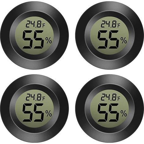 AIDUCHO Mini Hygromètre, Paquet De 4 Petits Thermomètre Numérique Hygromètre Moniteur Jauge D'humidité Extérieure Intérieure Pour Voiture Serre Maison Sous-Sol Noir (1/5)